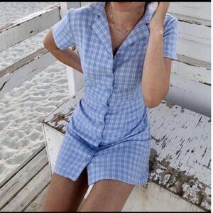 Brandy Melville Blue Plaid Leanne Dress Flannel Short Sleeve One Size Fits Most